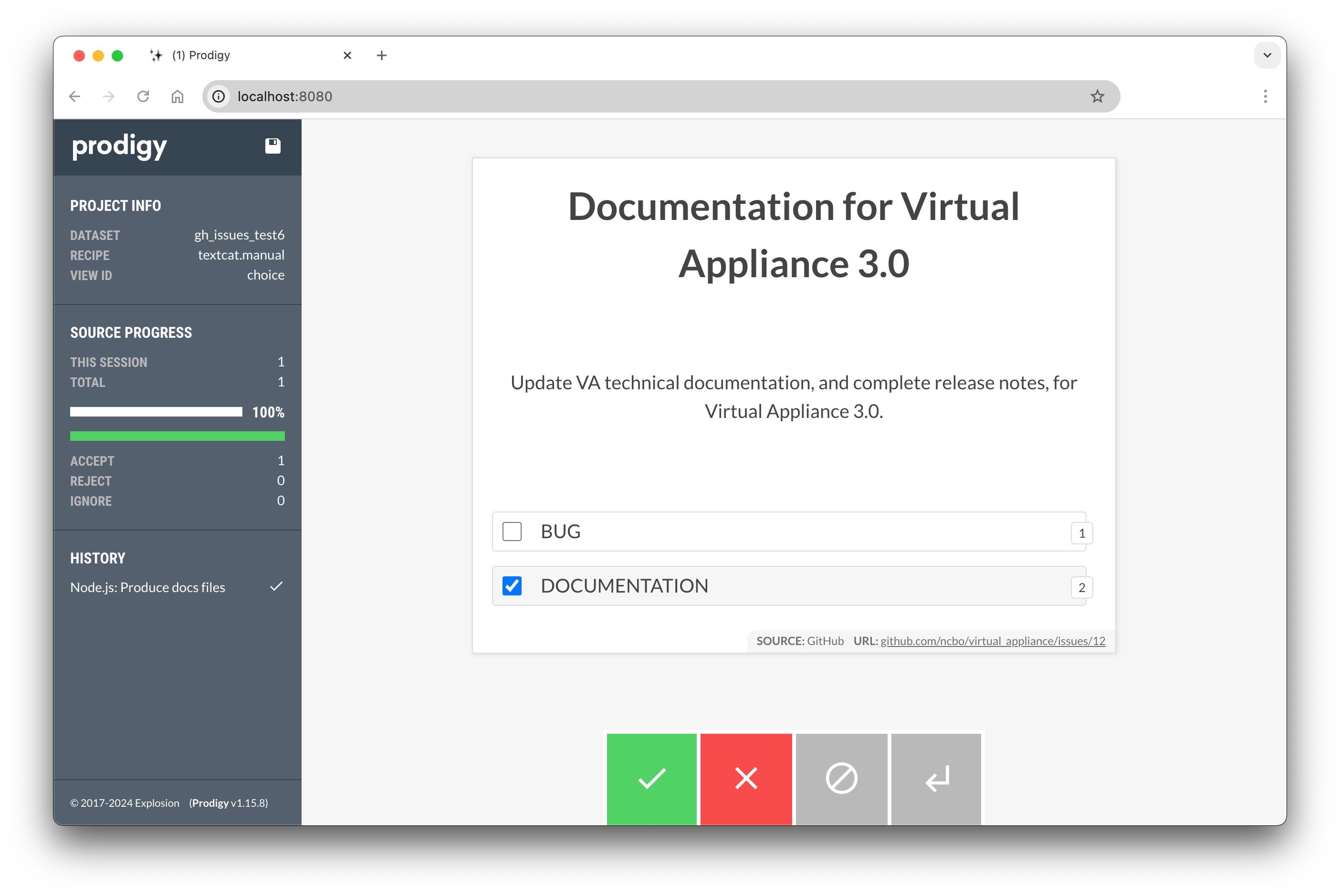 Example with pre-selected options in the annotation interface Annotation interface in Prodigy