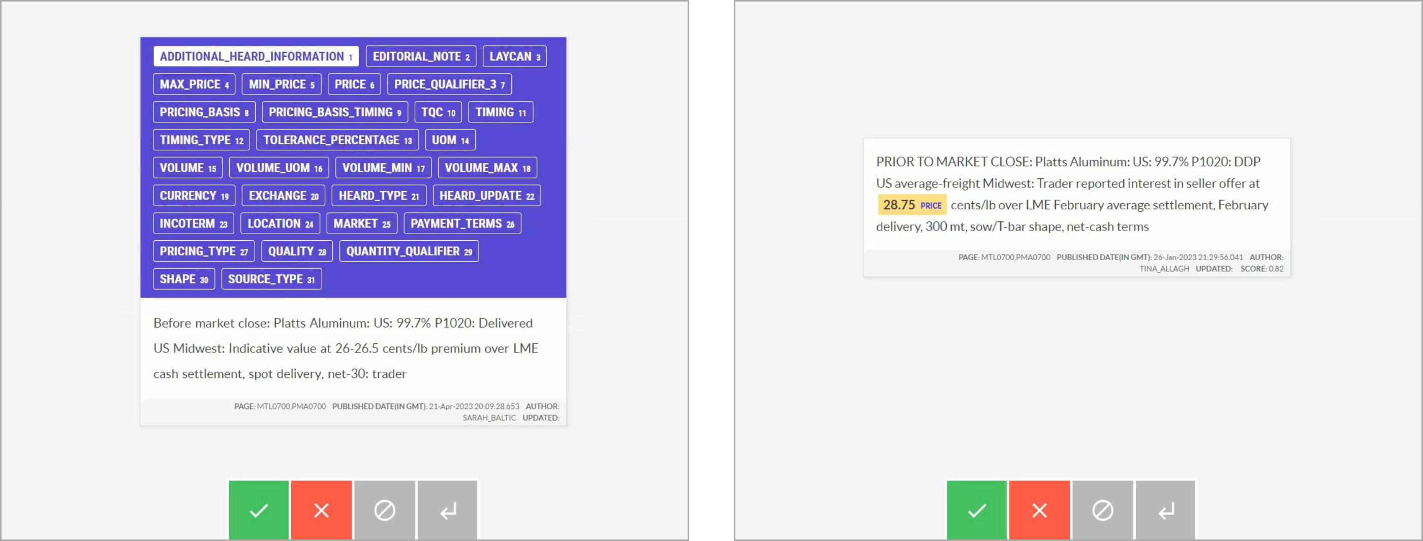 Two annotation workflows in comparison: annotating all labels vs. focusing on a single label Prodigy workflows in comparison